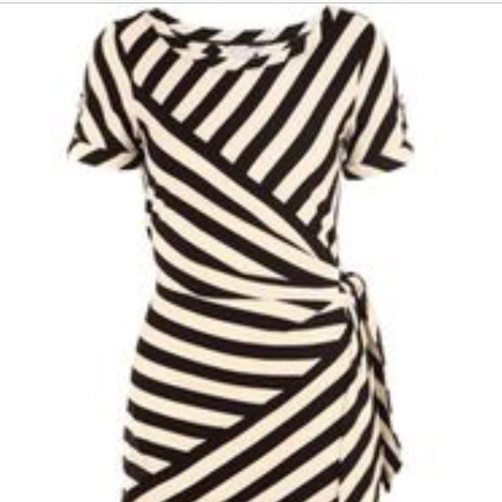 Diane Von Furstenberg Black and White Striped Wrap Dress